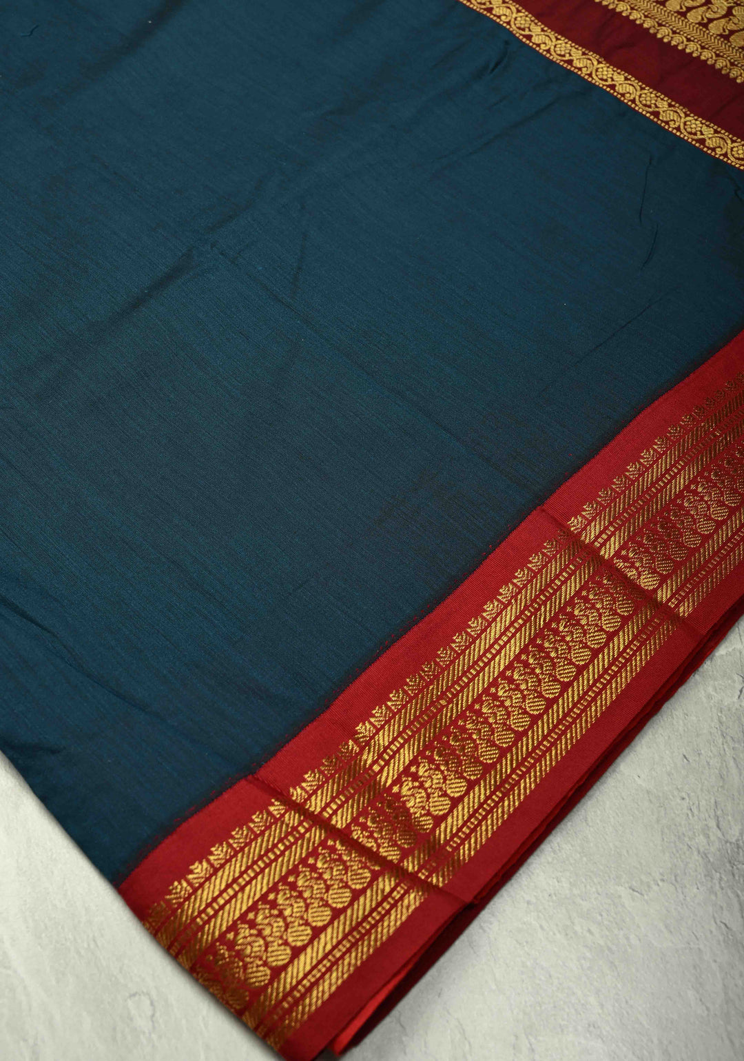 Navy Blue Silk Cotton Handloom Saree with Contrast Zari Border
