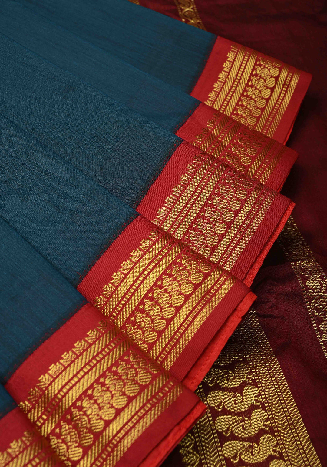 Navy Blue Silk Cotton Handloom Saree with Contrast Zari Border