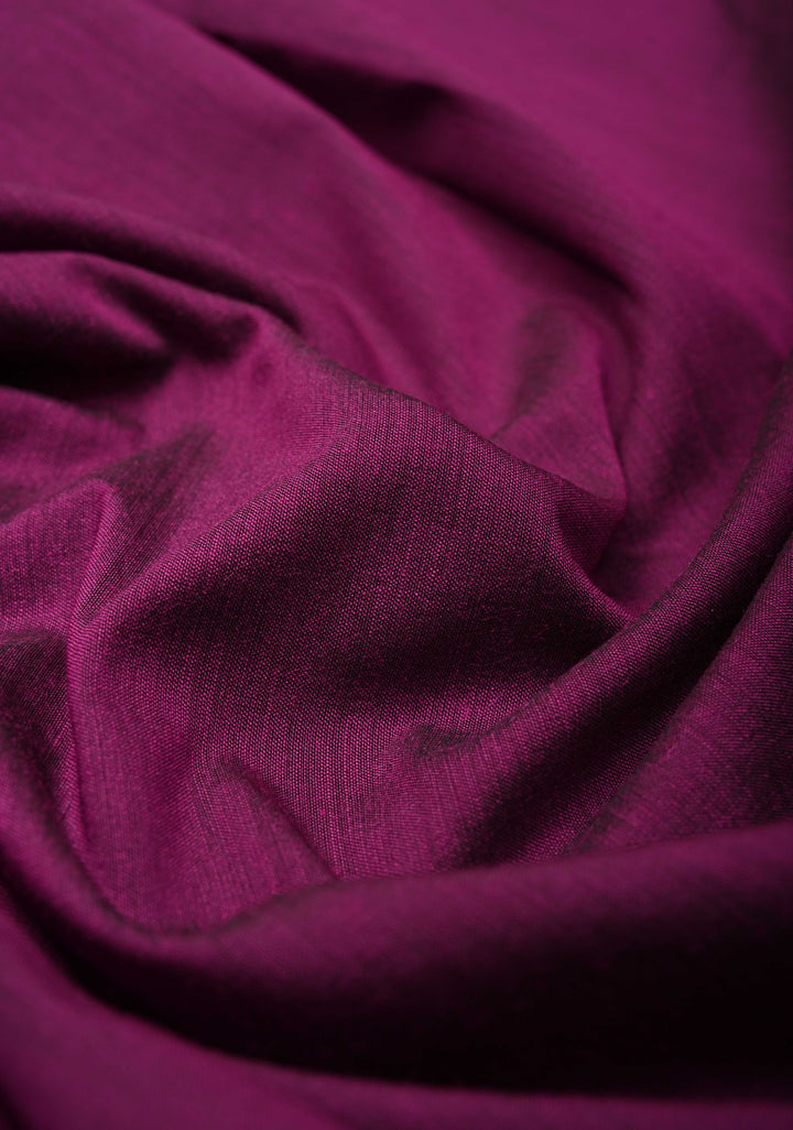 9 Yards Purple Cotton Silk Saree with Contrast Green Zari Borders, No Blouse Piece