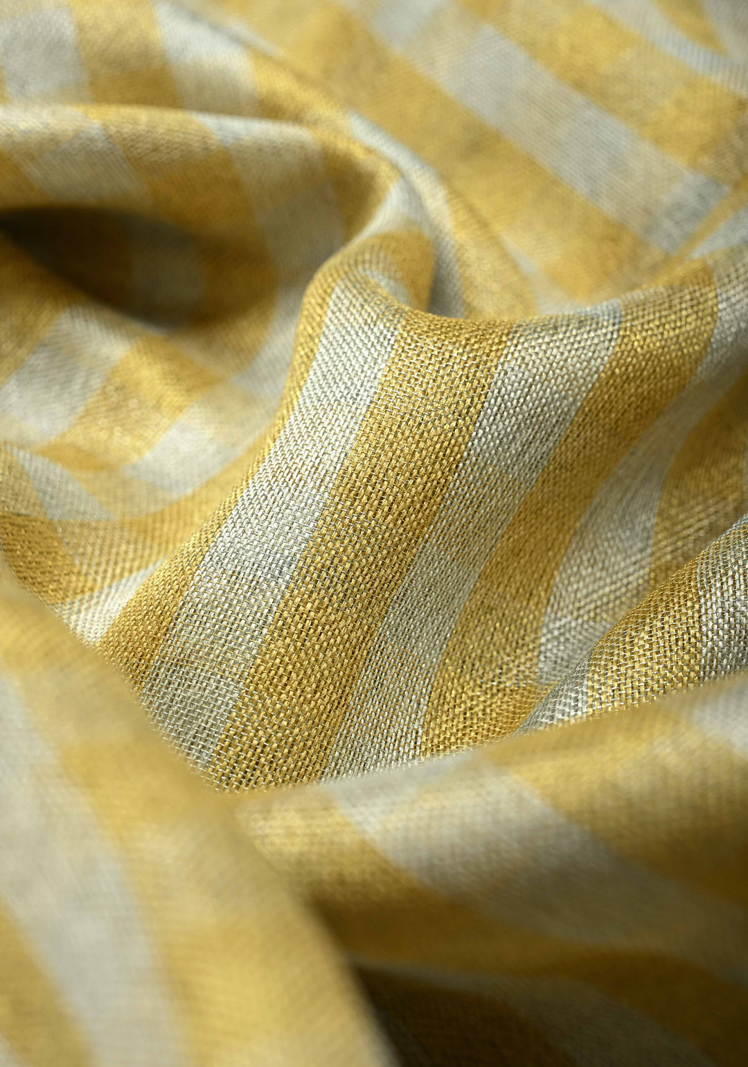 Gold-Silver Alternating Linen and Tissue Saree with Checks Design and Zari Border