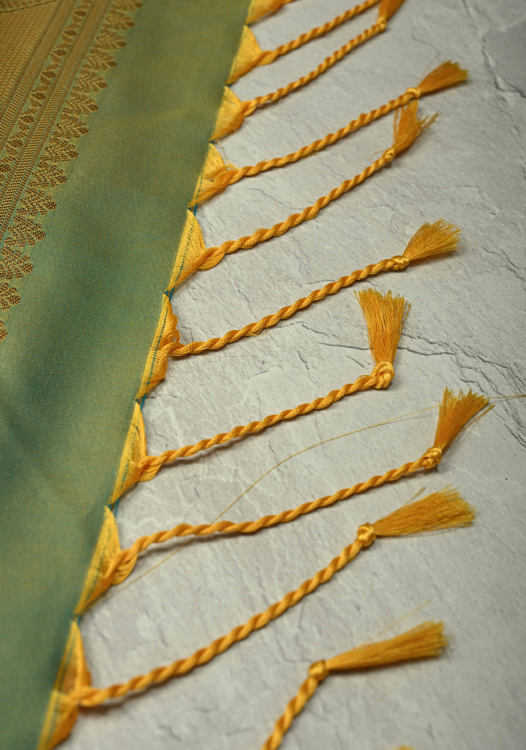 Golden- Brown Dual Tone Kanchi Semi Silk Saree with Floral Meenakari Zari Buttas and Zari Border