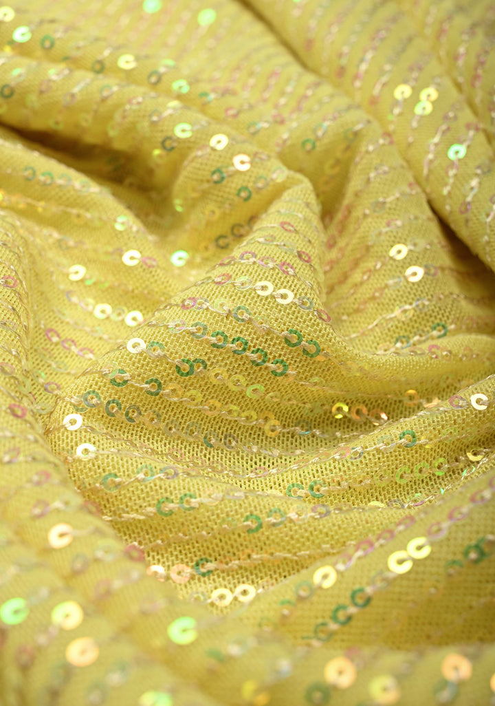 Sequin on net Saree in Butter Yellow