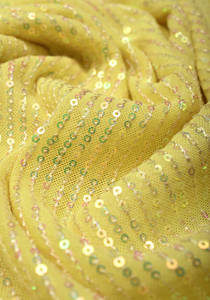 Sequin on net Saree in Butter Yellow