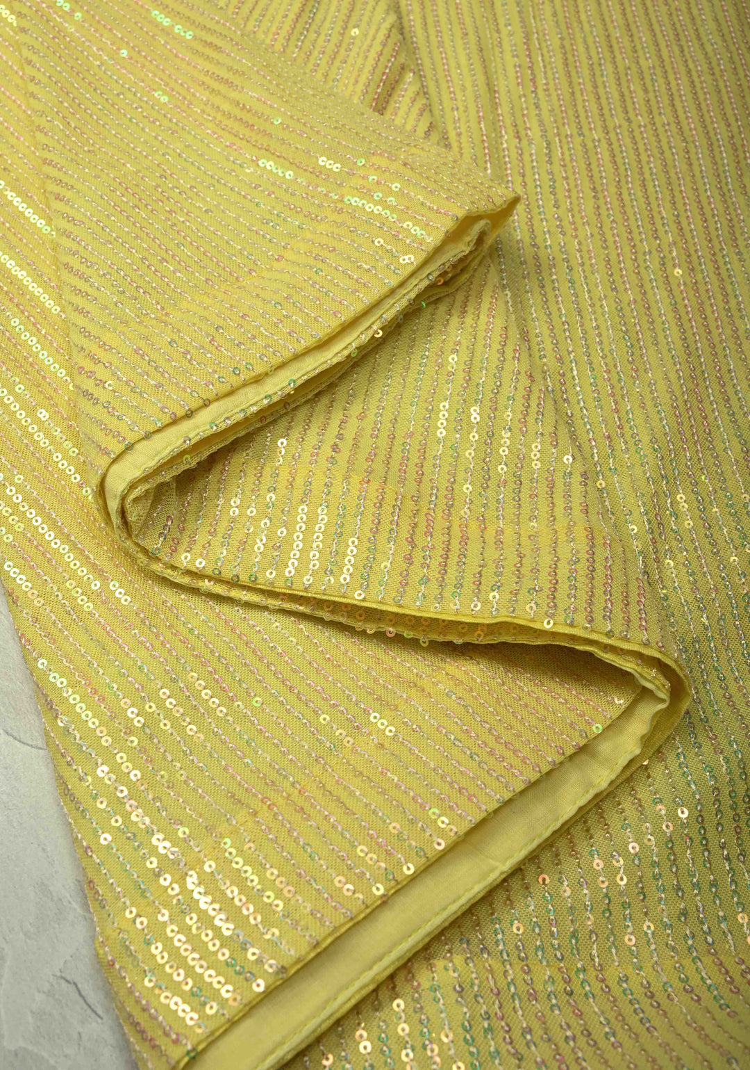 Sequin on net Saree in Butter Yellow