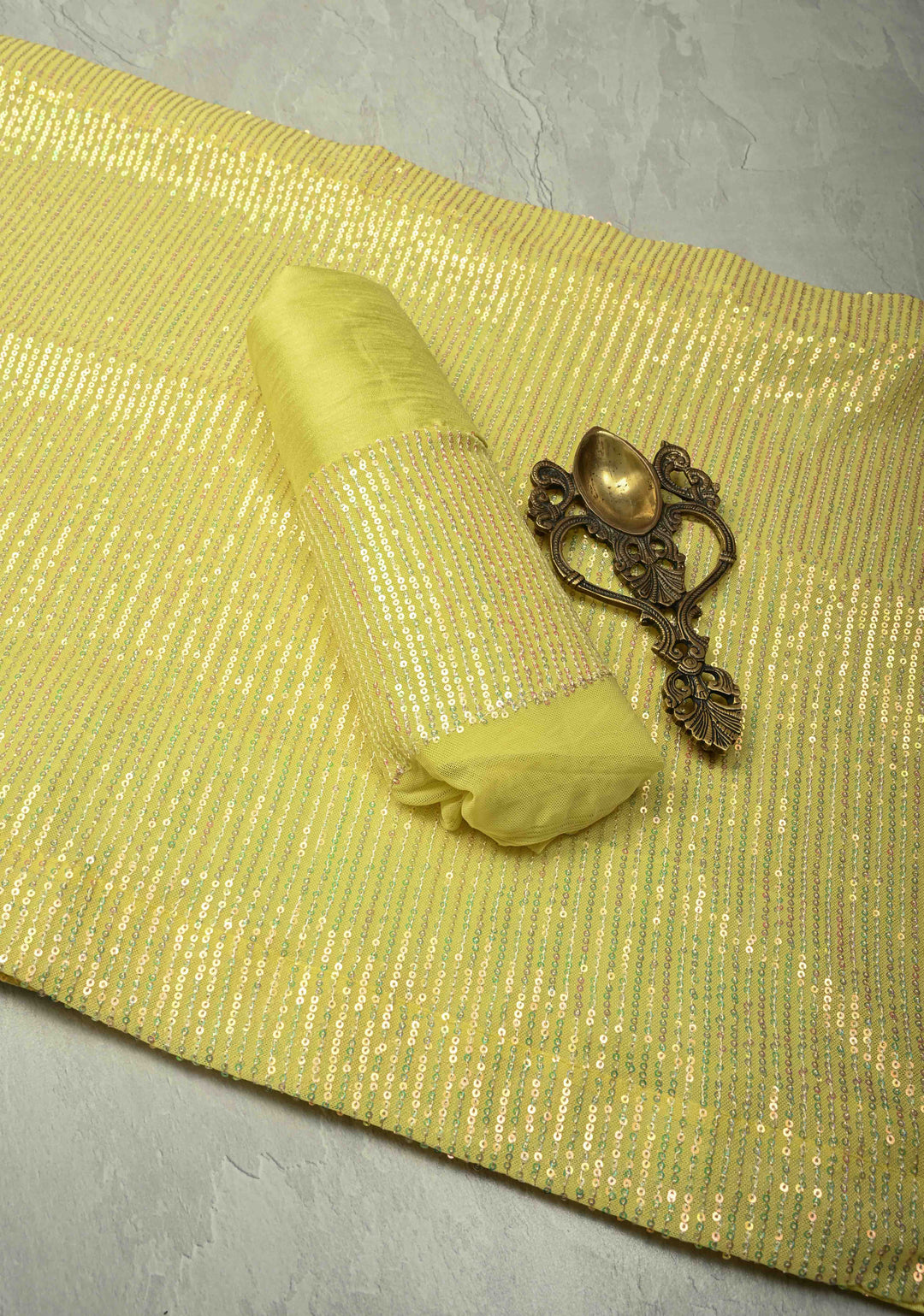 Sequin on net Saree in Butter Yellow