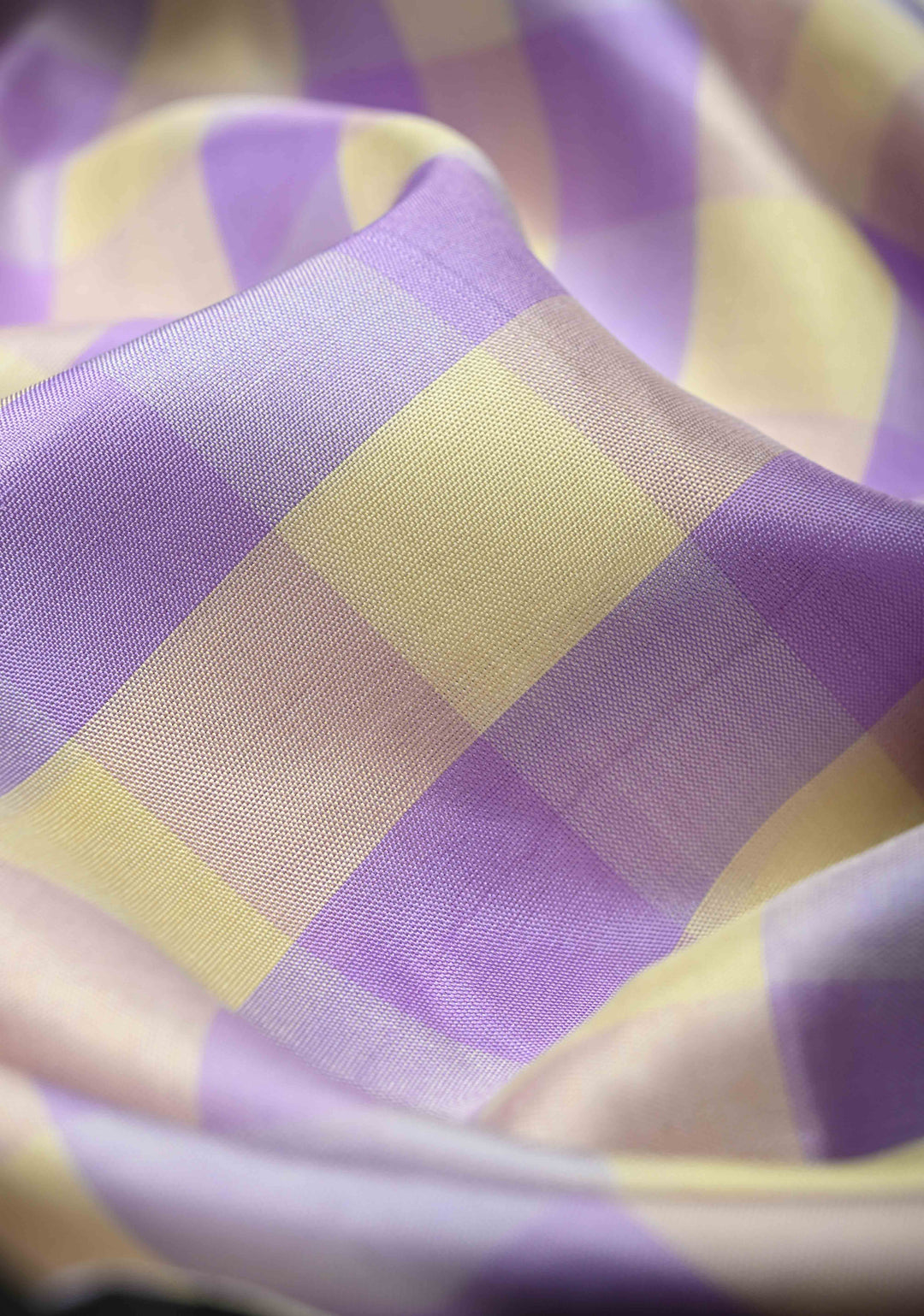 Lavender-Cream Korvai Gadwal Pure Silk Saree with Checks and Contrast Zari Border   | SILK MARK CERTIFIED