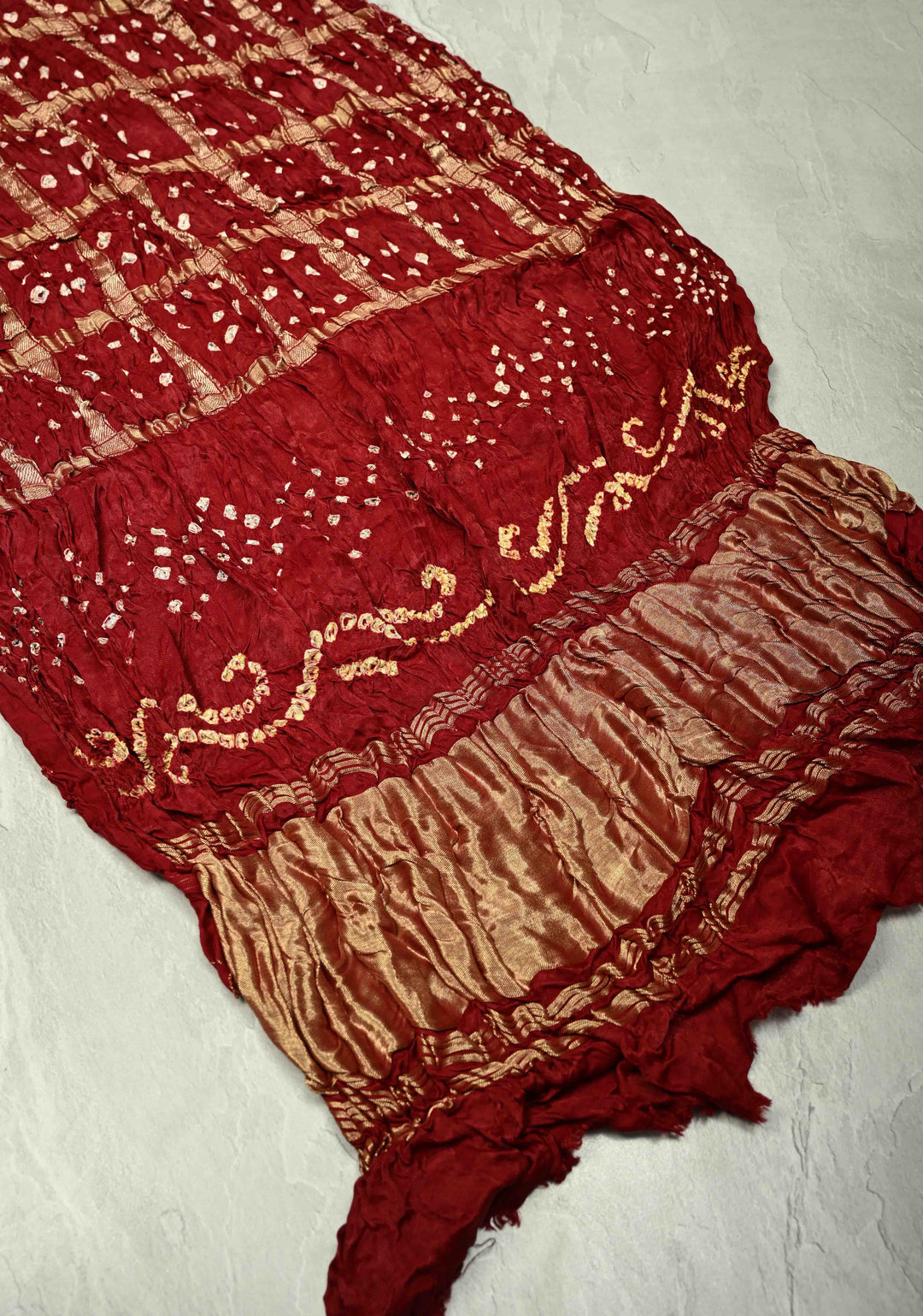 Dupatta : Deep Maroon Pure Gajji Silk Dupatta with Gharchola Design and Sarkam Bandhej