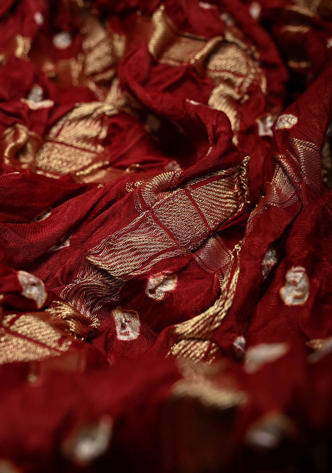 Dupatta : Deep Maroon Pure Gajji Silk Dupatta with Gharchola Design and Sarkam Bandhej