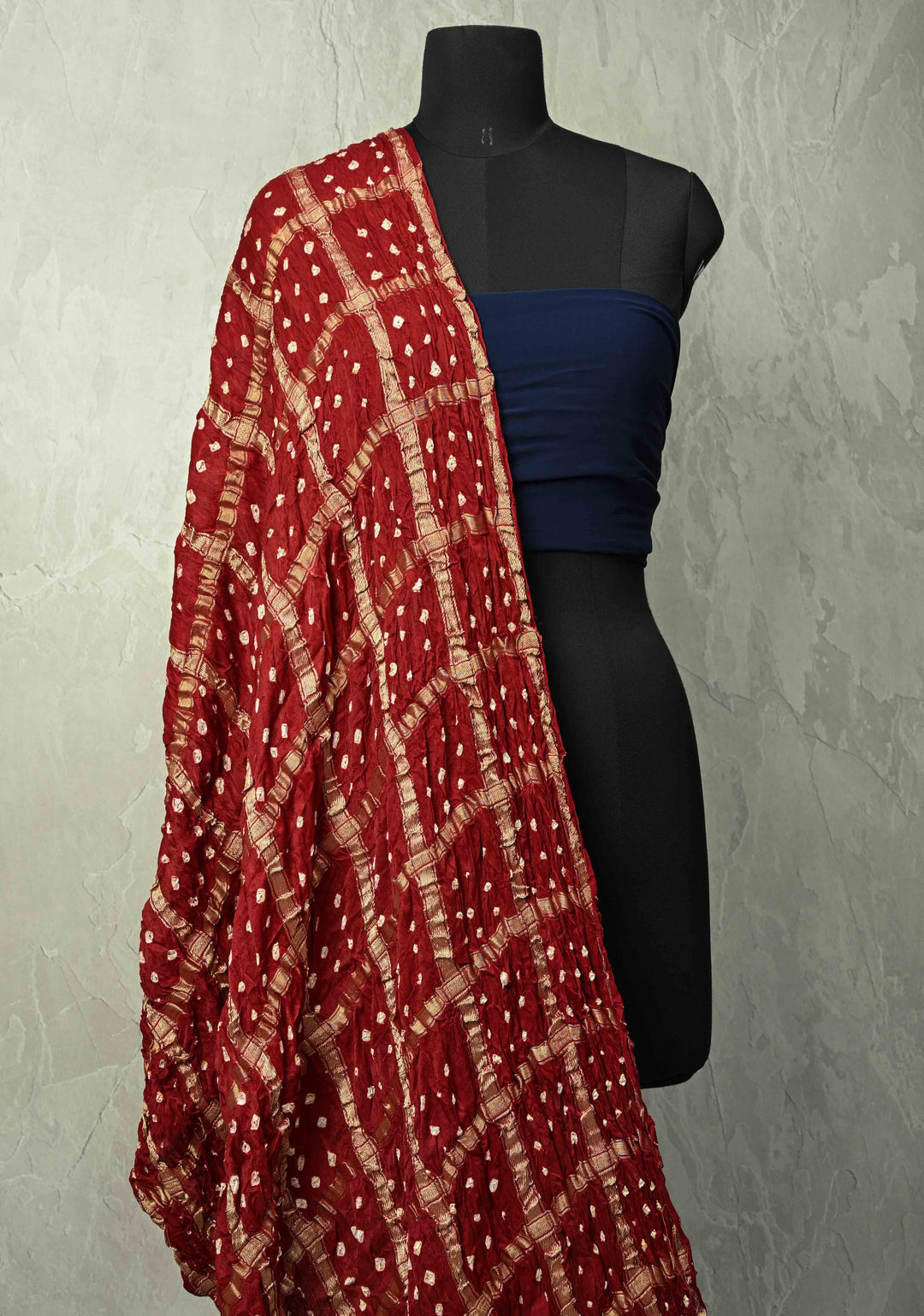 Dupatta : Deep Maroon Pure Gajji Silk Dupatta with Gharchola Design and Sarkam Bandhej
