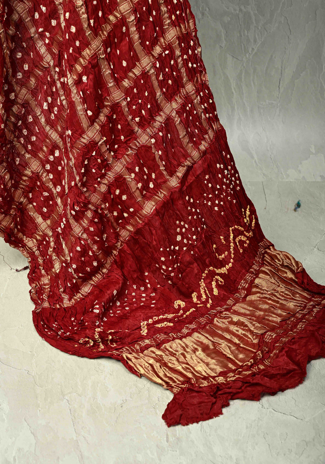 Dupatta : Deep Maroon Pure Gajji Silk Dupatta with Gharchola Design and Sarkam Bandhej