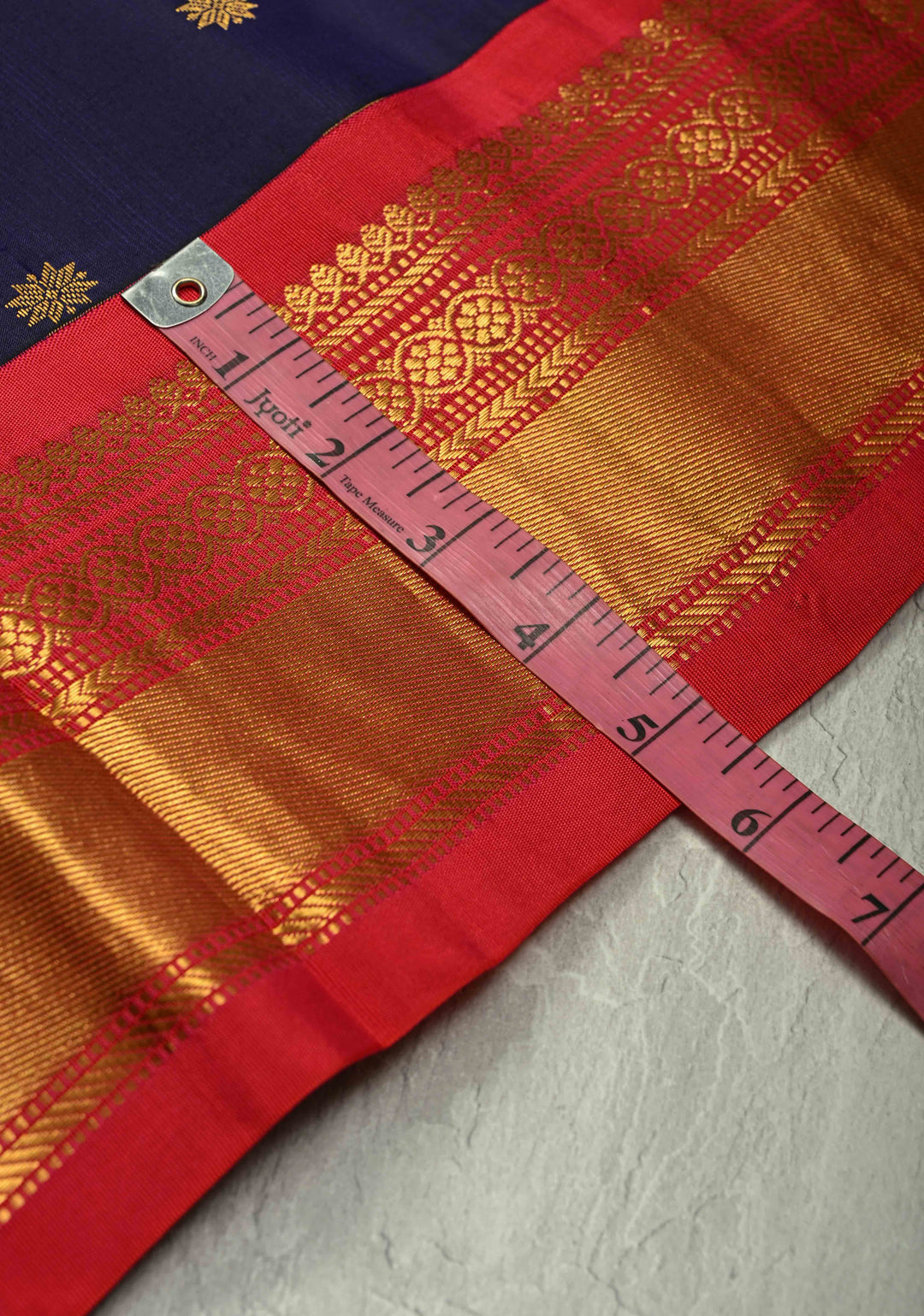 Deep Ink Purple Kanjivaram Silk Saree with Floral Zari Buttis and Contrast Ganga Jamuna Border | SILK MARK CERTIFIED
