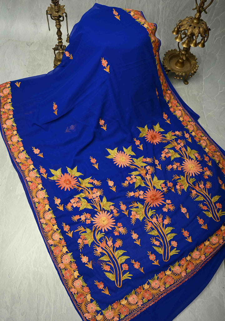Forest Green Kashmiri Aari Georgette Saree with Floral Embroidery (Copy)