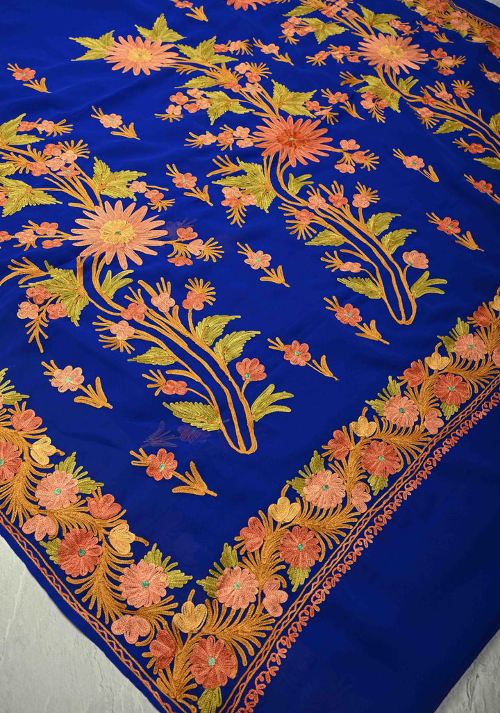 Forest Green Kashmiri Aari Georgette Saree with Floral Embroidery (Copy)