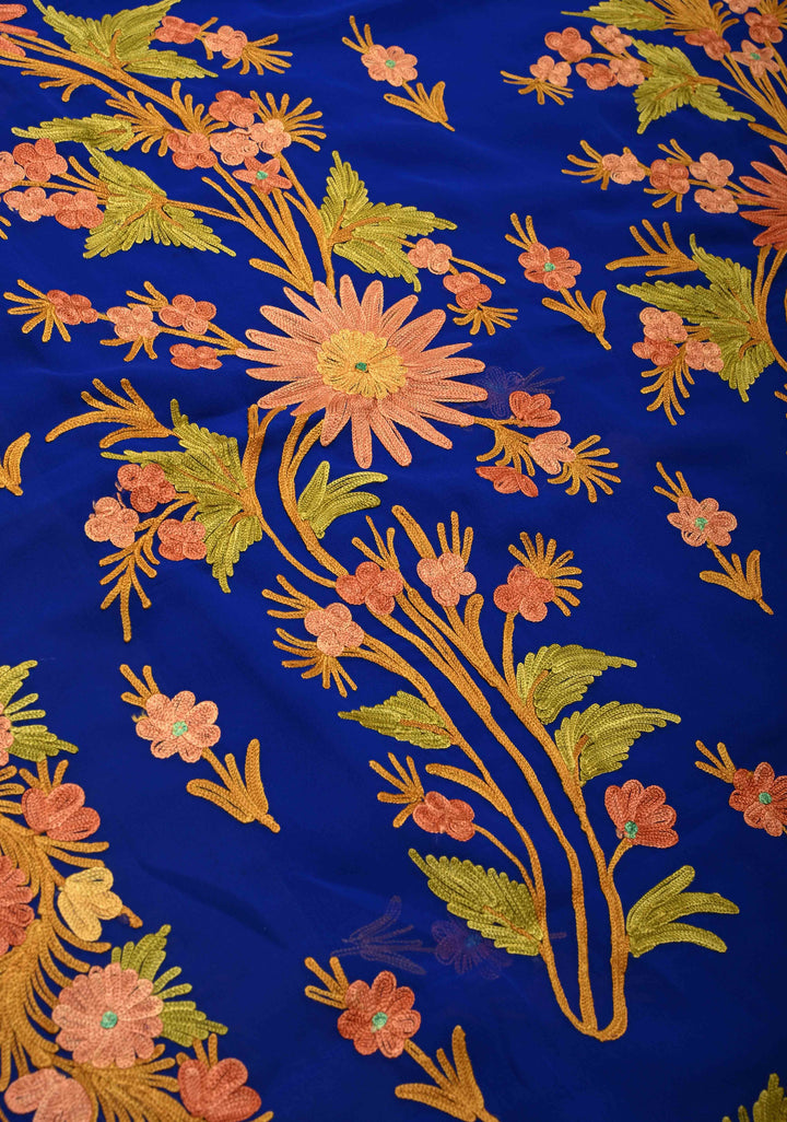 Forest Green Kashmiri Aari Georgette Saree with Floral Embroidery (Copy)