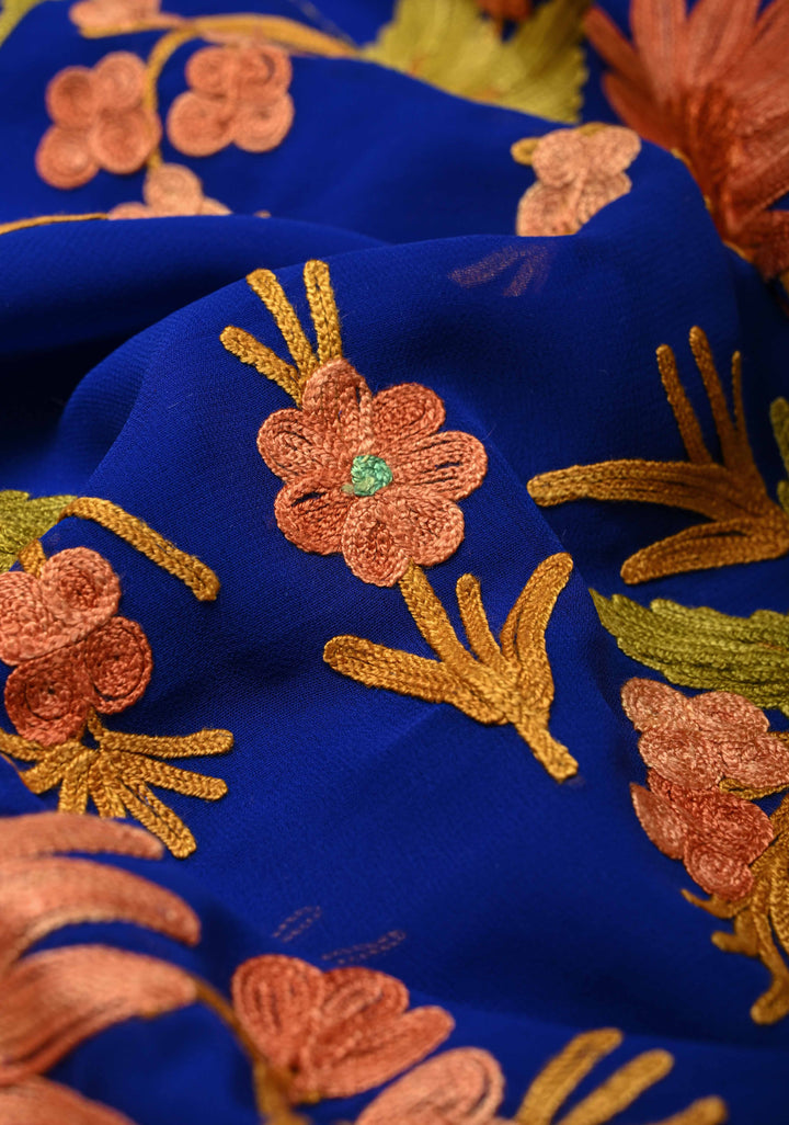 Forest Green Kashmiri Aari Georgette Saree with Floral Embroidery (Copy)