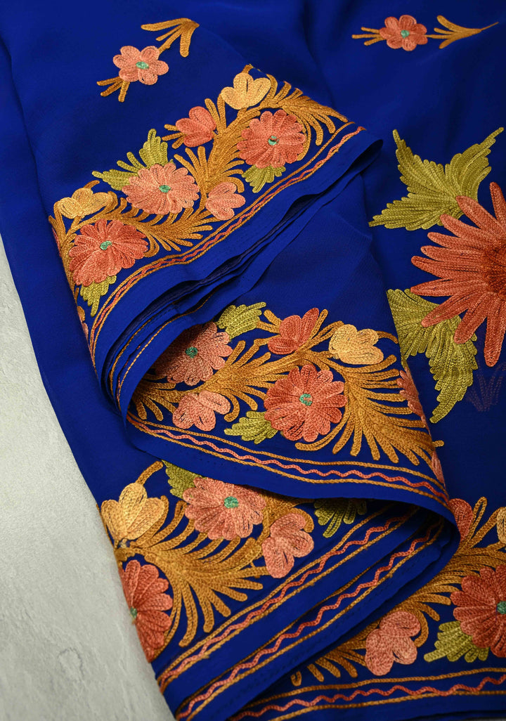 Forest Green Kashmiri Aari Georgette Saree with Floral Embroidery (Copy)