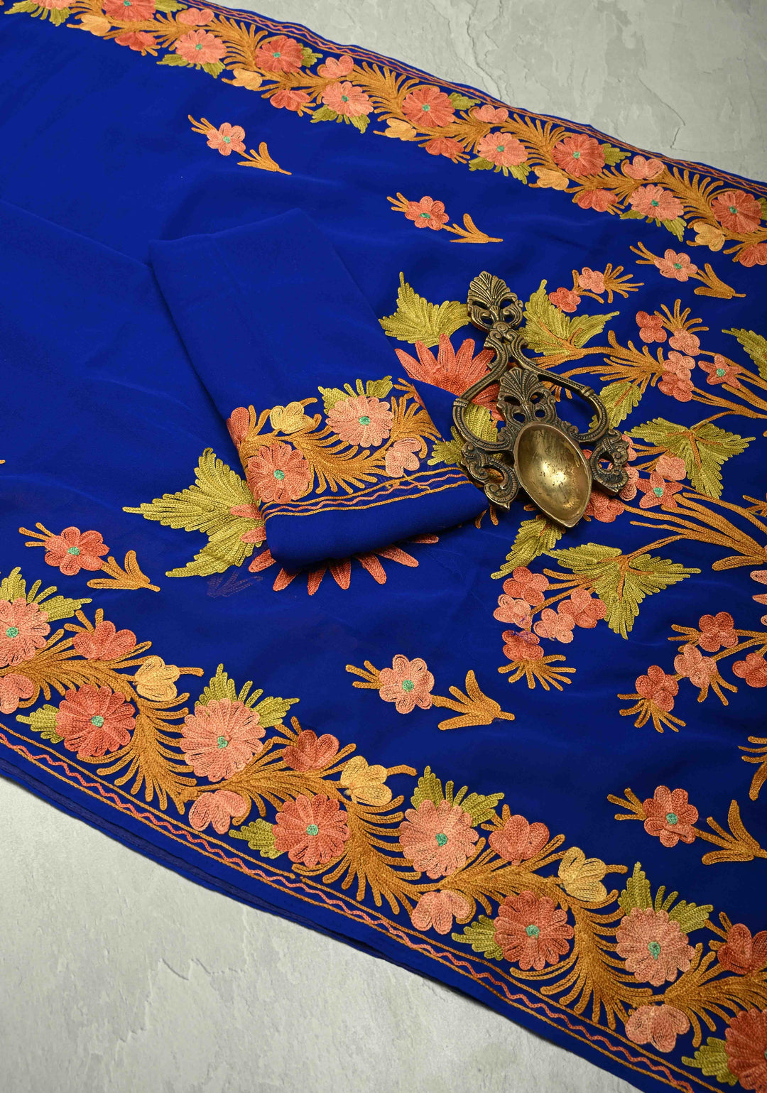 Forest Green Kashmiri Aari Georgette Saree with Floral Embroidery (Copy)