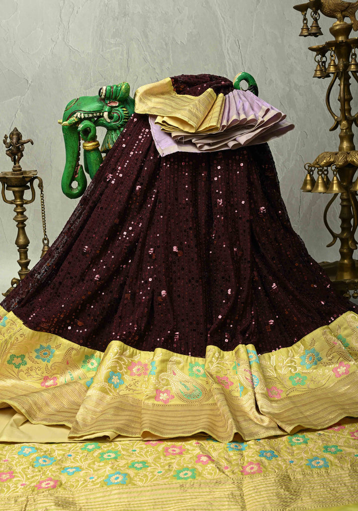 Kanchana tone on tone Sequin on Net Fusion Saree with Two Side Banarasi Pure Silk Border and Pallu