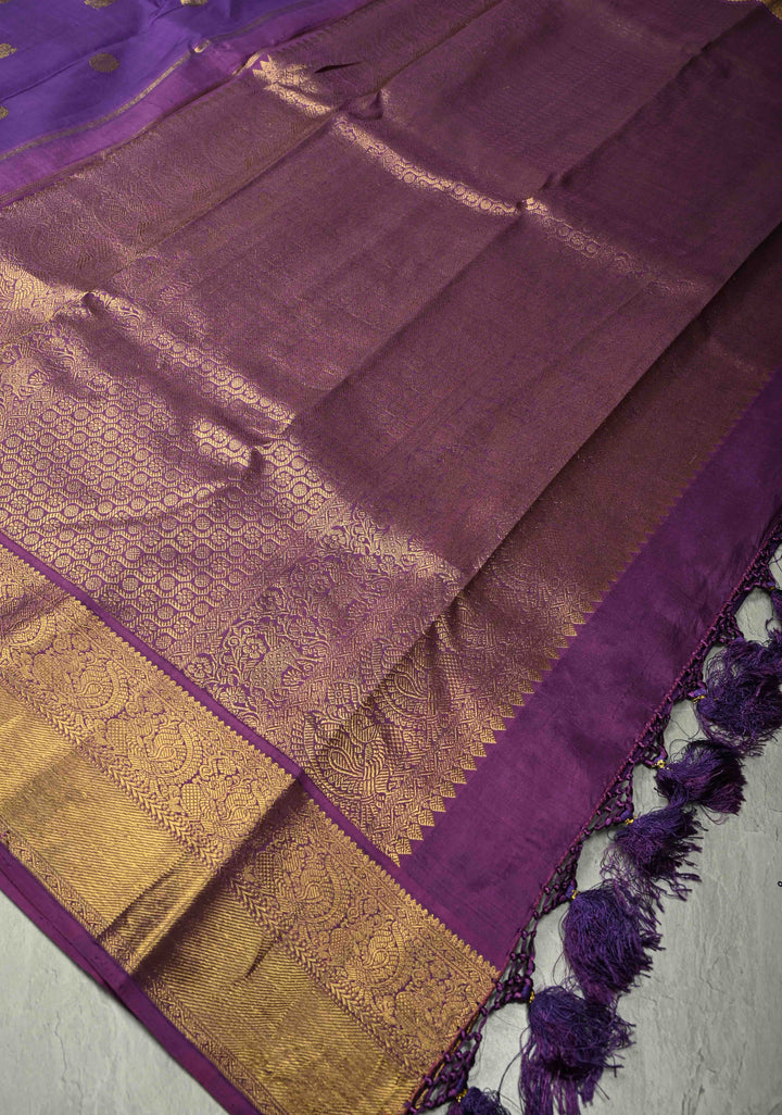 Deep Purple Kanjivaram Silk Saree with Zari Motifs and Zari Border | SILK MARK CERTIFIED