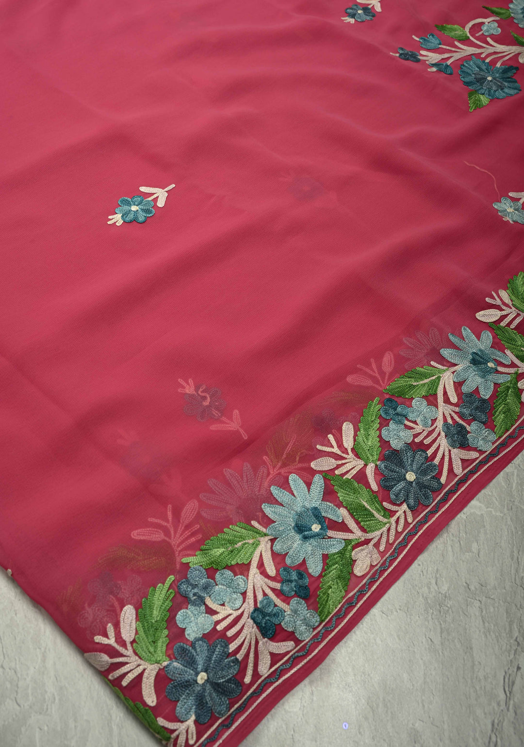 Ink Purple Kashmiri Aari Georgette Saree with Floral Embroidery (Copy)