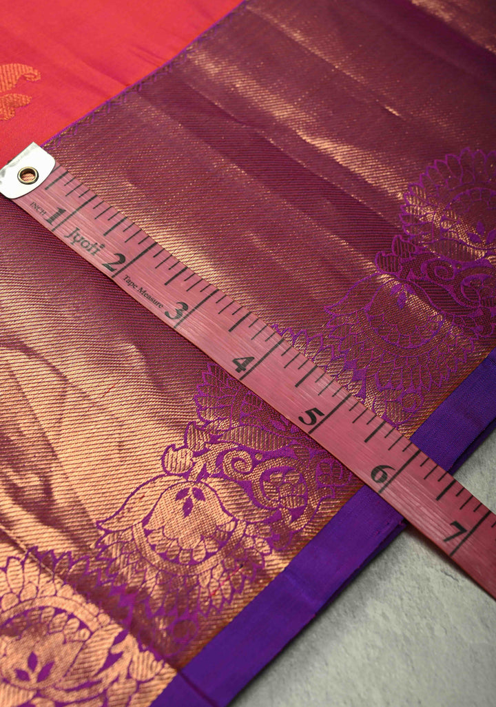 Pink Dual tone Kanjivaram Silk Saree with Floral Zari Motifs and Contrast Zari Border | SILK MARK CERTIFIED | SHOBITAM