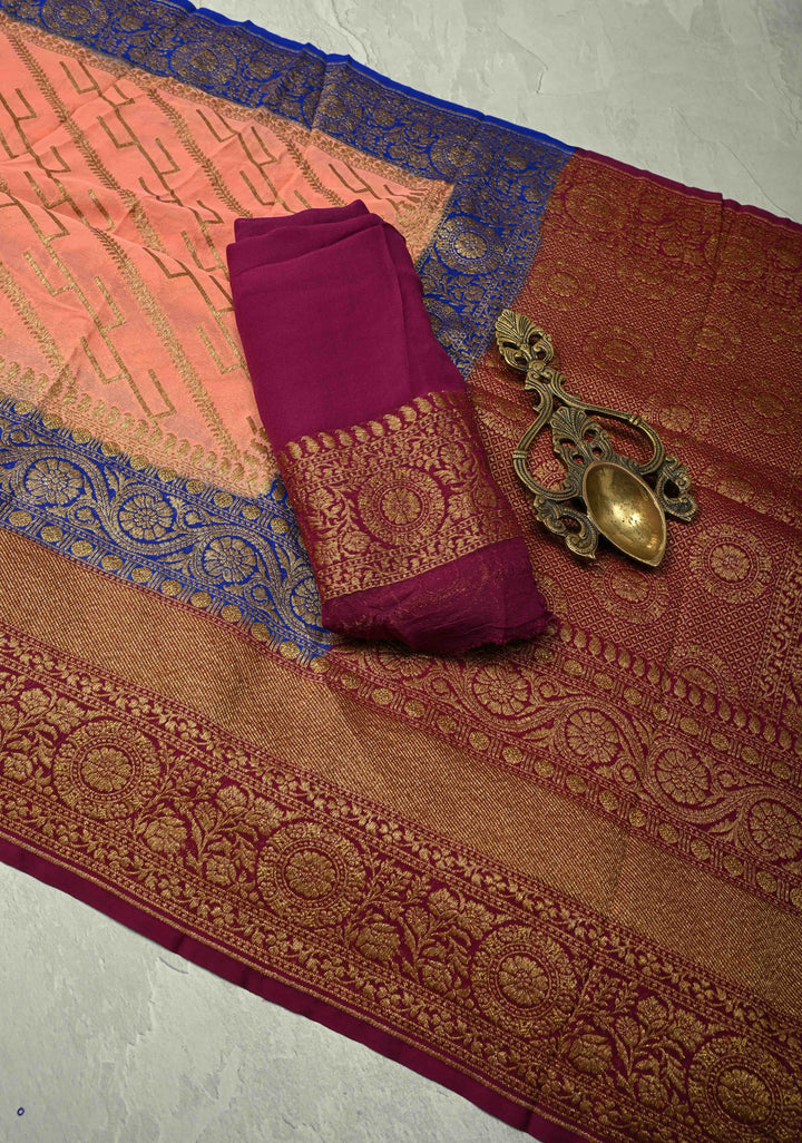 Exquisite Yellow Banarasi Georgette Silk Saree with Antique Zari Geometric Pattern and Zari Border | SILK MARK CERTIFIED (Copy)