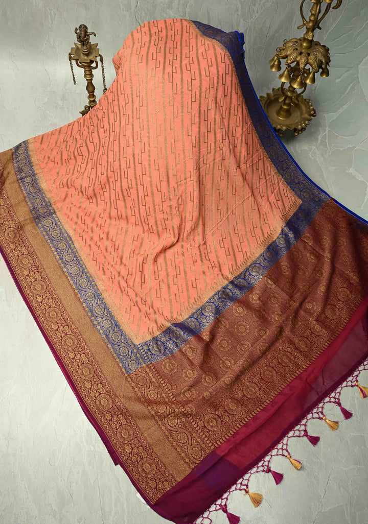 Exquisite Yellow Banarasi Georgette Silk Saree with Antique Zari Geometric Pattern and Zari Border | SILK MARK CERTIFIED (Copy)