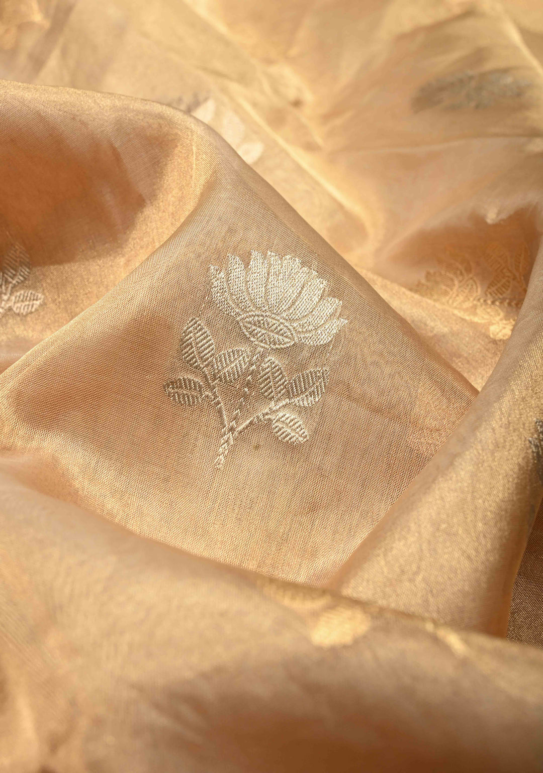 Gold Tissue Pure Silk Banarasi Saree with Sona Rupa  buttas and Lace Border | SILK MARK CERTIFIED | SHOBITAM