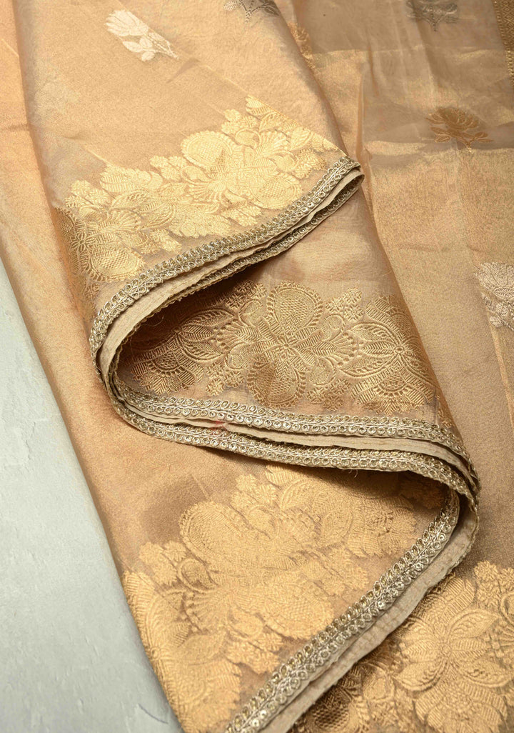 Gold Tissue Pure Silk Banarasi Saree with Sona Rupa  buttas and Lace Border | SILK MARK CERTIFIED | SHOBITAM