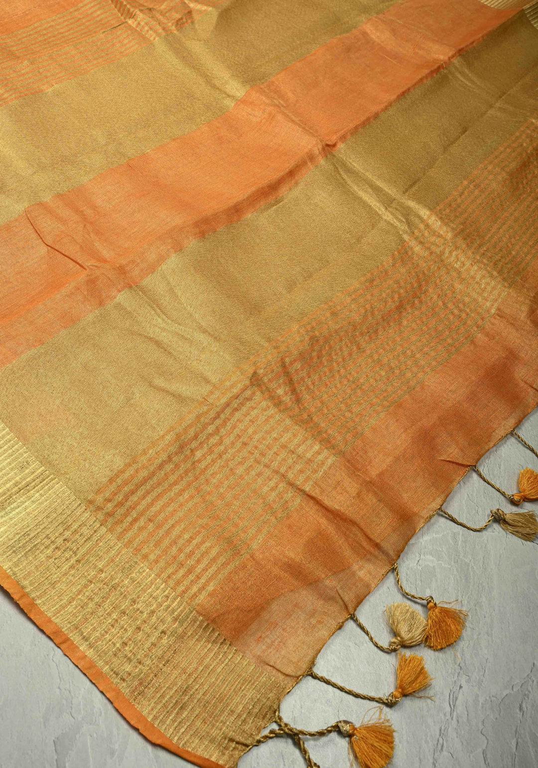 Orange Tissue Linen Saree with Zari Border