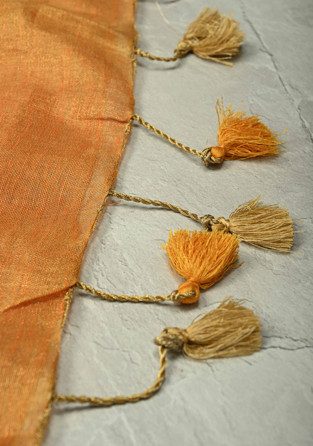 Orange Tissue Linen Saree with Zari Border
