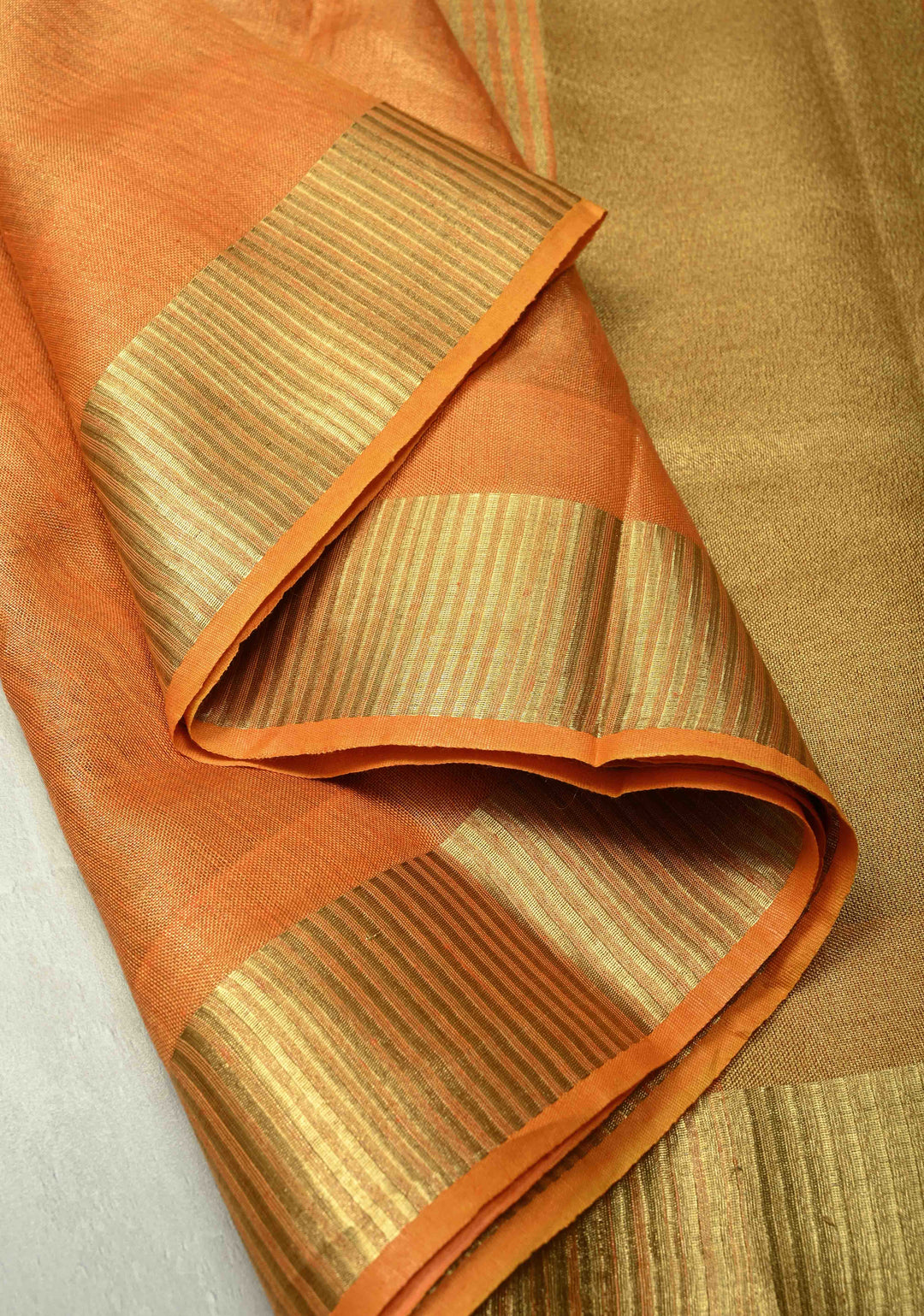 Orange Tissue Linen Saree with Zari Border