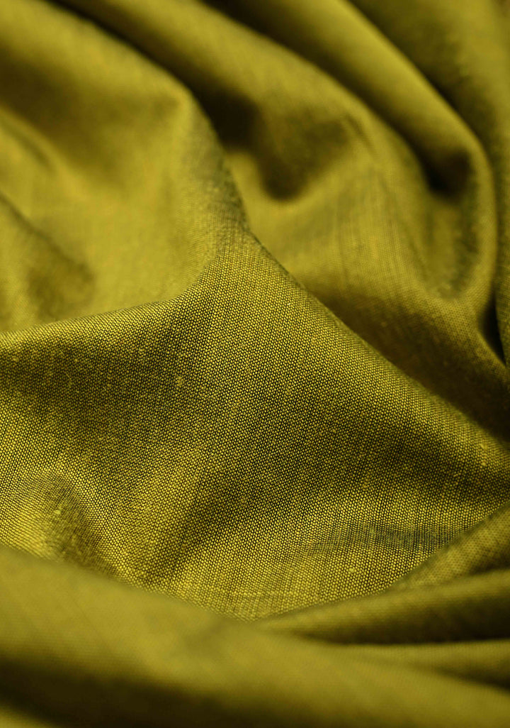 Mehendi Green Korvai Silk Cotton Handloom Saree with Contrast Zari Border