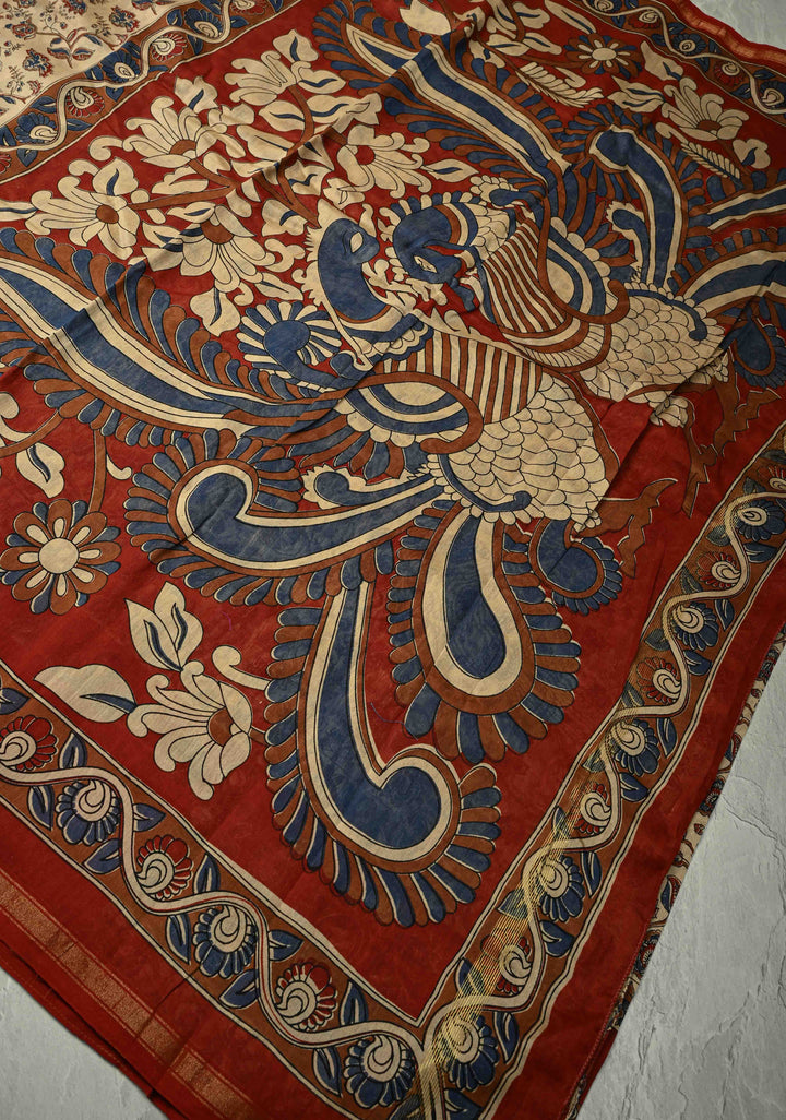 Khaki Chanderi Silk Cotton Saree with Ajrakh Hand Block Print and Minimal Zari Borders (Copy)