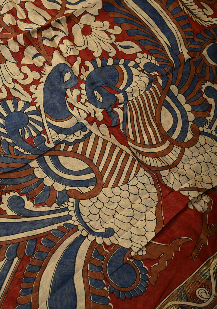 Khaki Chanderi Silk Cotton Saree with Ajrakh Hand Block Print and Minimal Zari Borders (Copy)