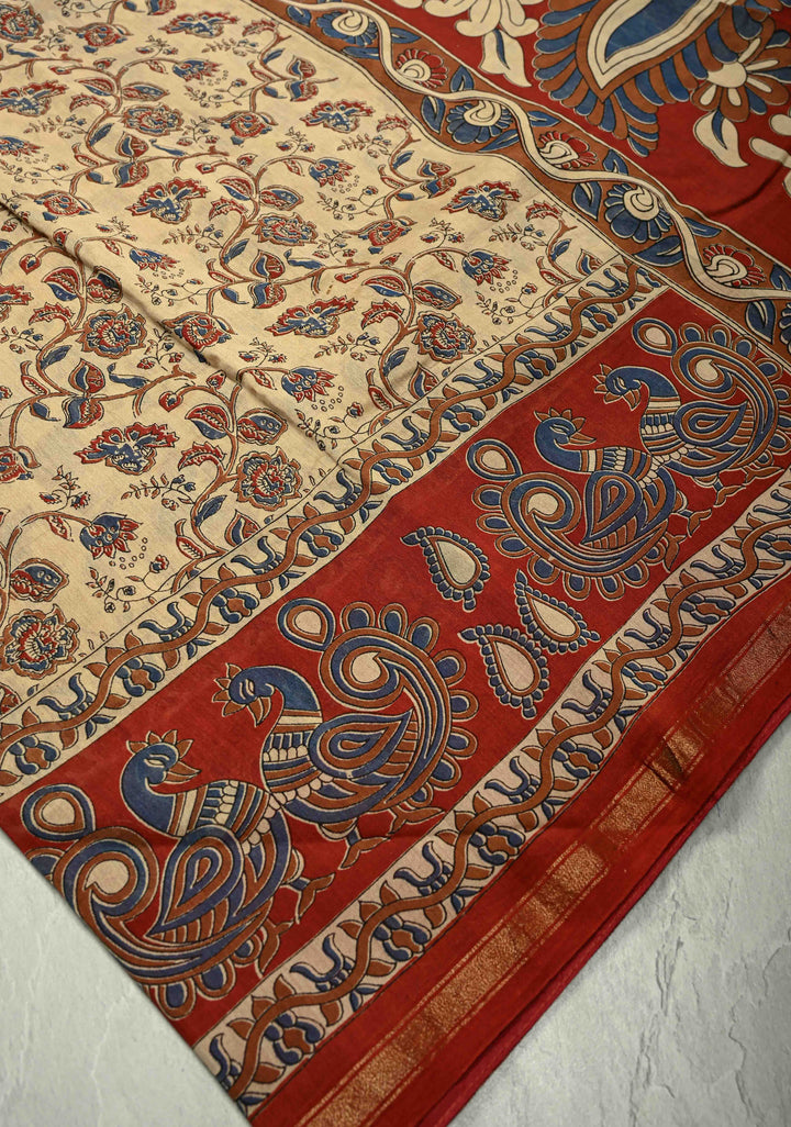 Khaki Chanderi Silk Cotton Saree with Ajrakh Hand Block Print and Minimal Zari Borders (Copy)