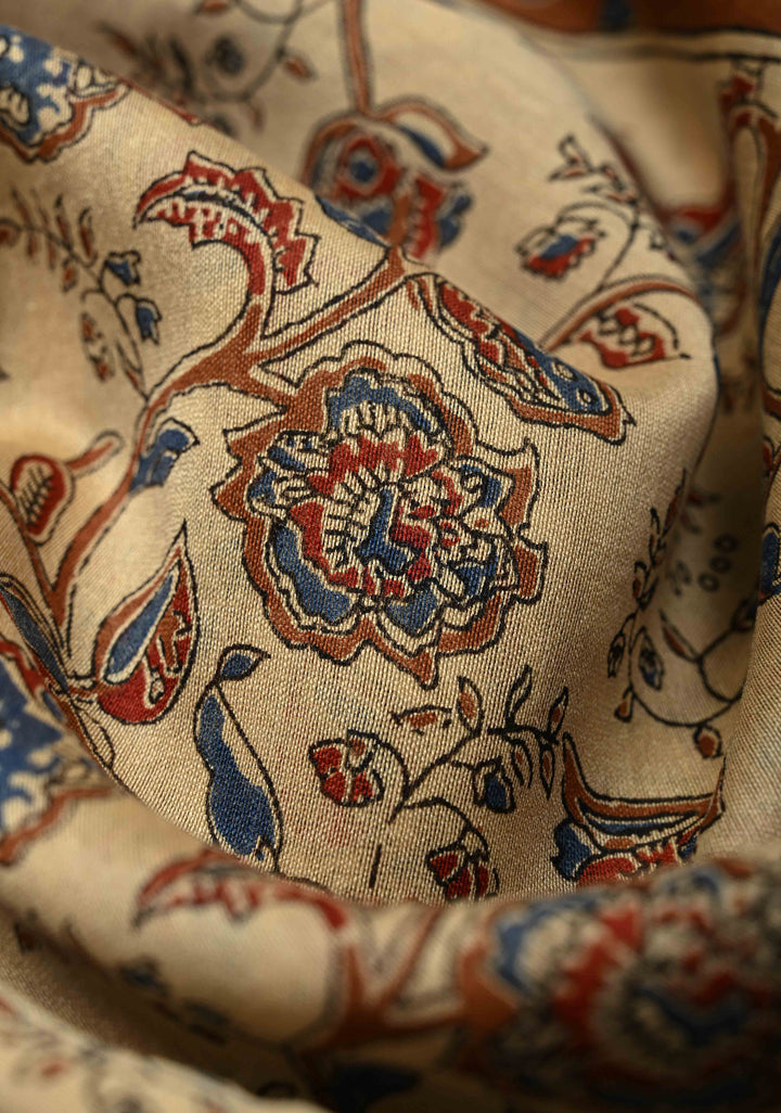 Khaki Chanderi Silk Cotton Saree with Ajrakh Hand Block Print and Minimal Zari Borders (Copy)