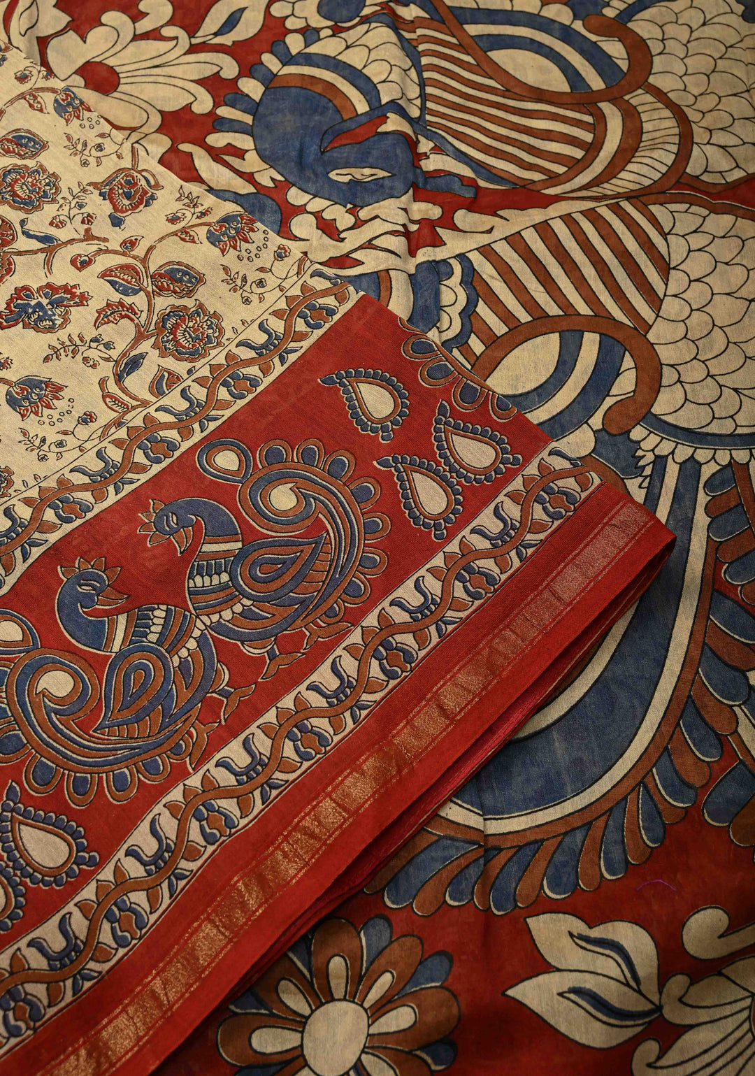 Khaki Chanderi Silk Cotton Saree with Ajrakh Hand Block Print and Minimal Zari Borders (Copy)