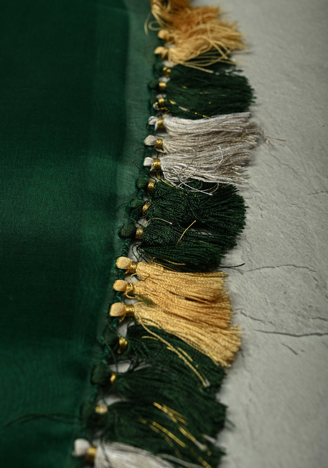 Bottle Green Banarasi Semi Kora Saree with Sona Rupa Buttas and Zari Border