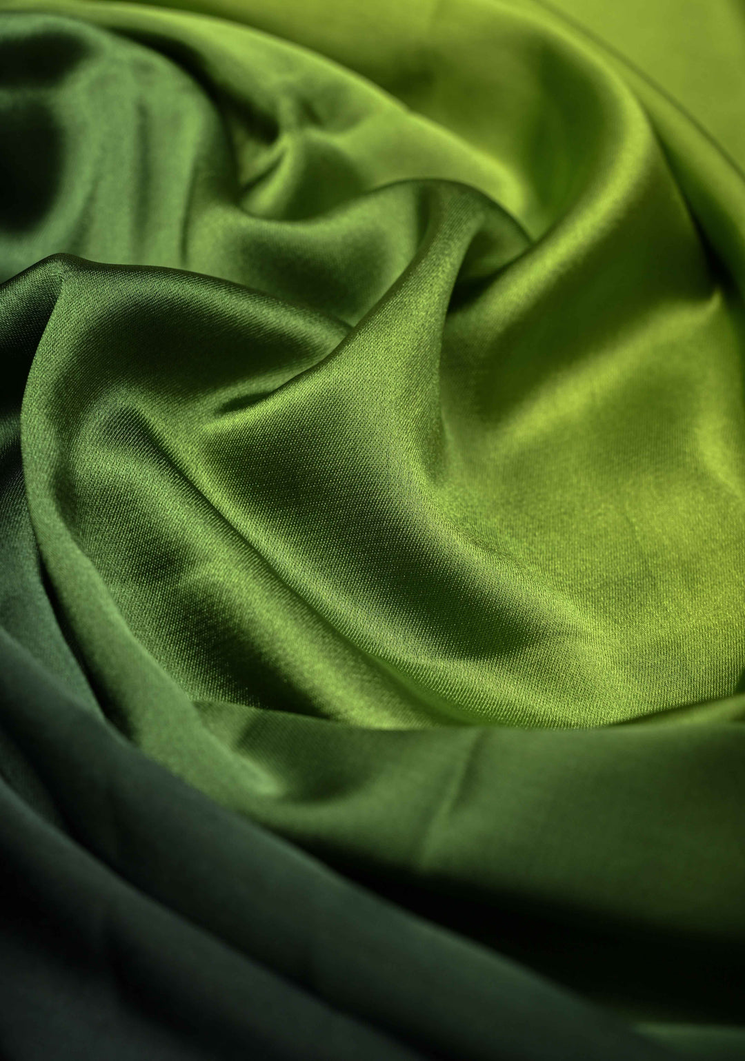 Chartreuse and Black Ombre Pleated Satin Saree , No Blouse Piece
