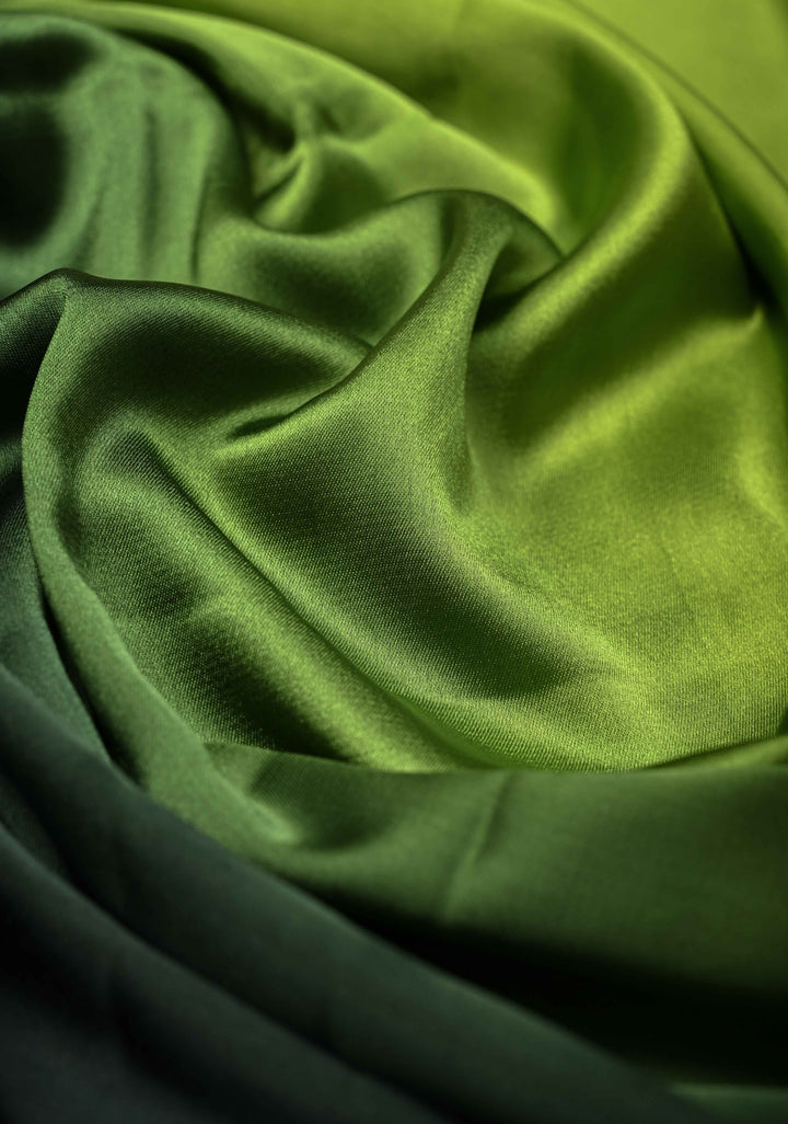 Chartreuse and Black Ombre Pleated Satin Saree , No Blouse Piece