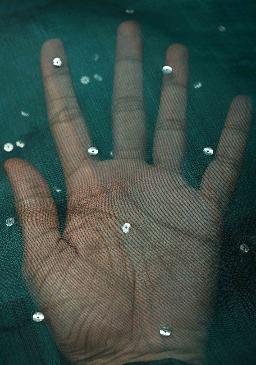 Pocket Sequins Woven on Pure Matka Muslin Saree in Dark Teal and Minimal Zari Border