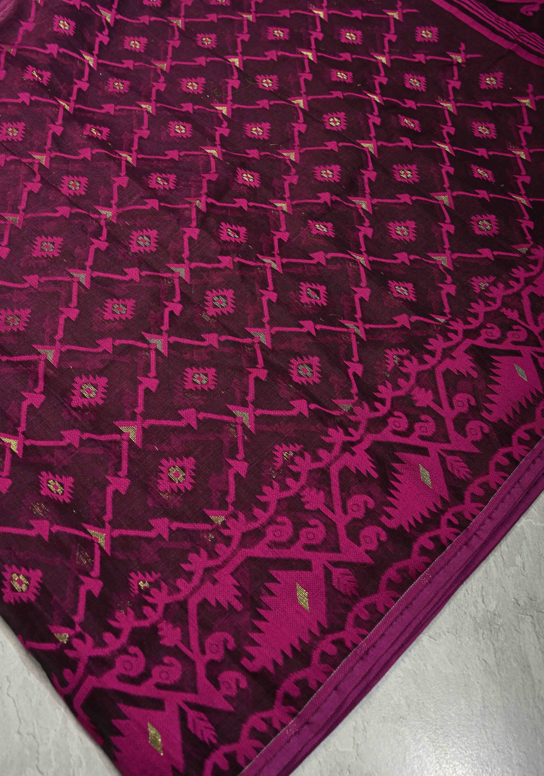 Purple Mercerized Cotton Saree with Jamdani Work and Border No Blouse Piece