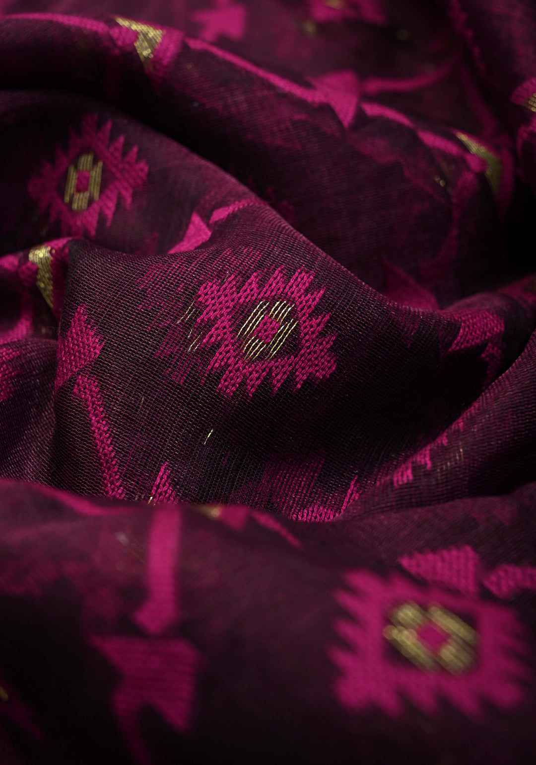 Purple Mercerized Cotton Saree with Jamdani Work and Border No Blouse Piece