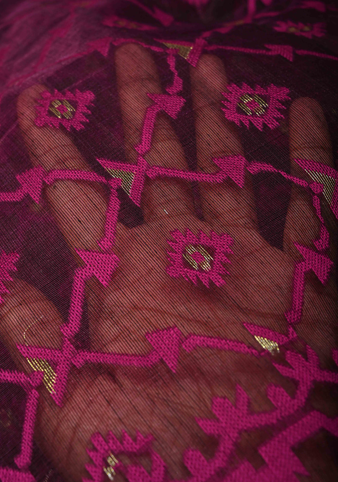 Purple Mercerized Cotton Saree with Jamdani Work and Border No Blouse Piece