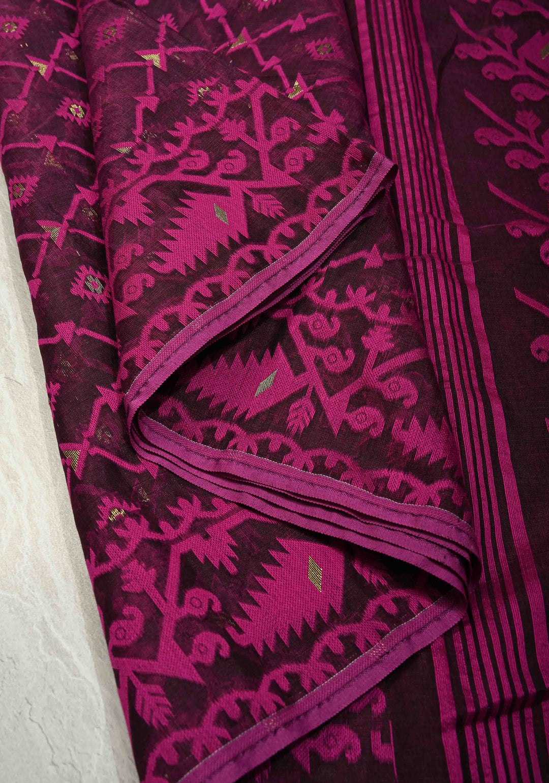 Purple Mercerized Cotton Saree with Jamdani Work and Border No Blouse Piece