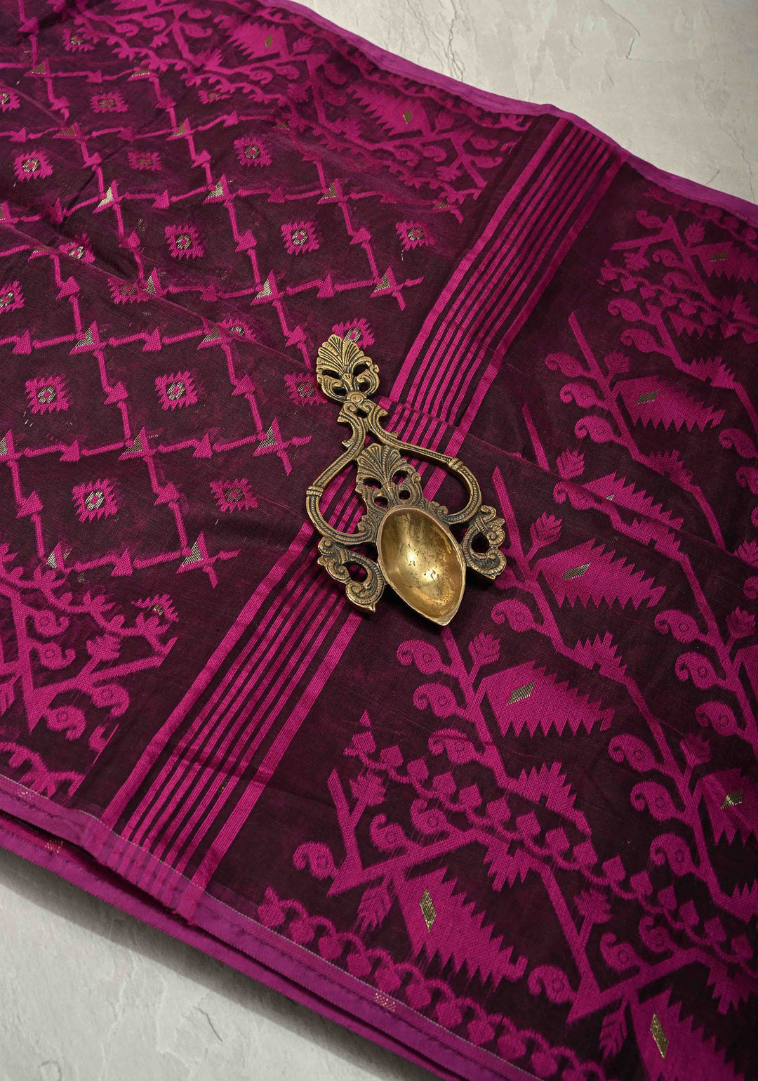 Purple Mercerized Cotton Saree with Jamdani Work and Border No Blouse Piece