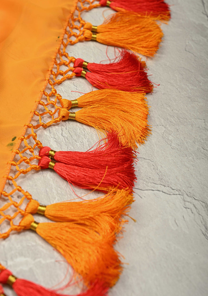Mustard Yellow Georgette Saree with Blooming Rose Hand Paintting and silk tassels