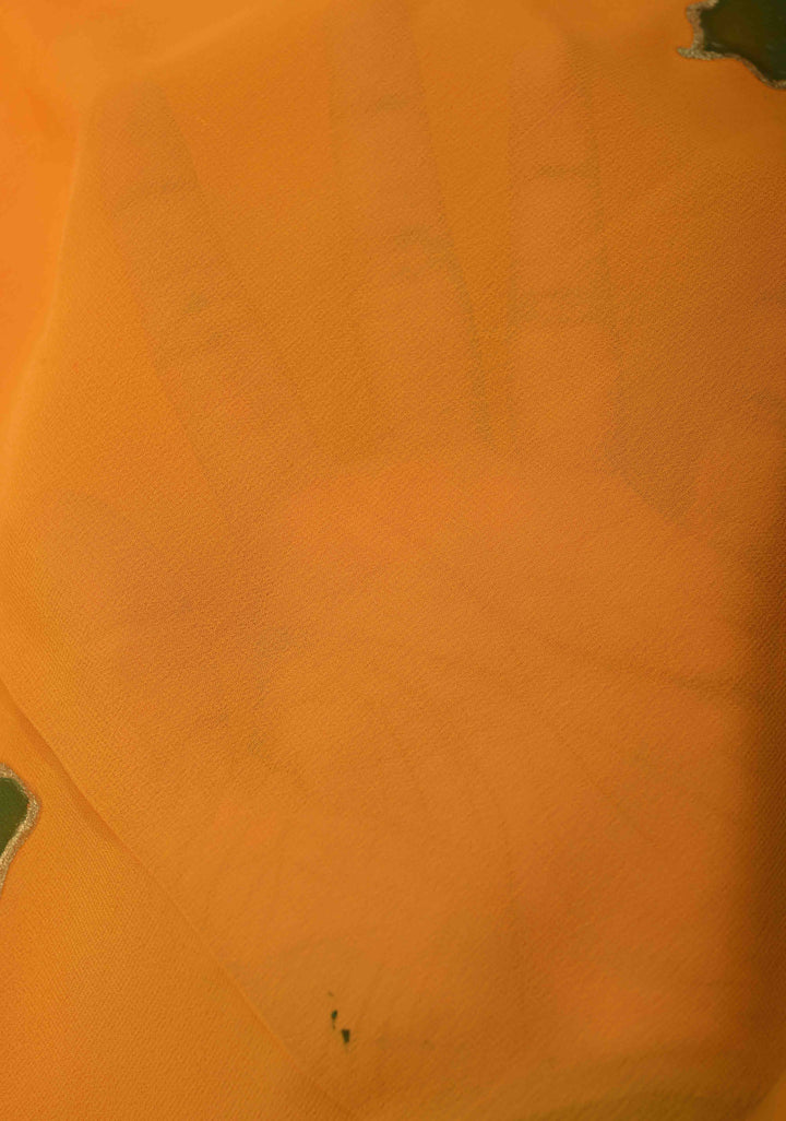 Mustard Yellow Georgette Saree with Blooming Rose Hand Paintting and silk tassels