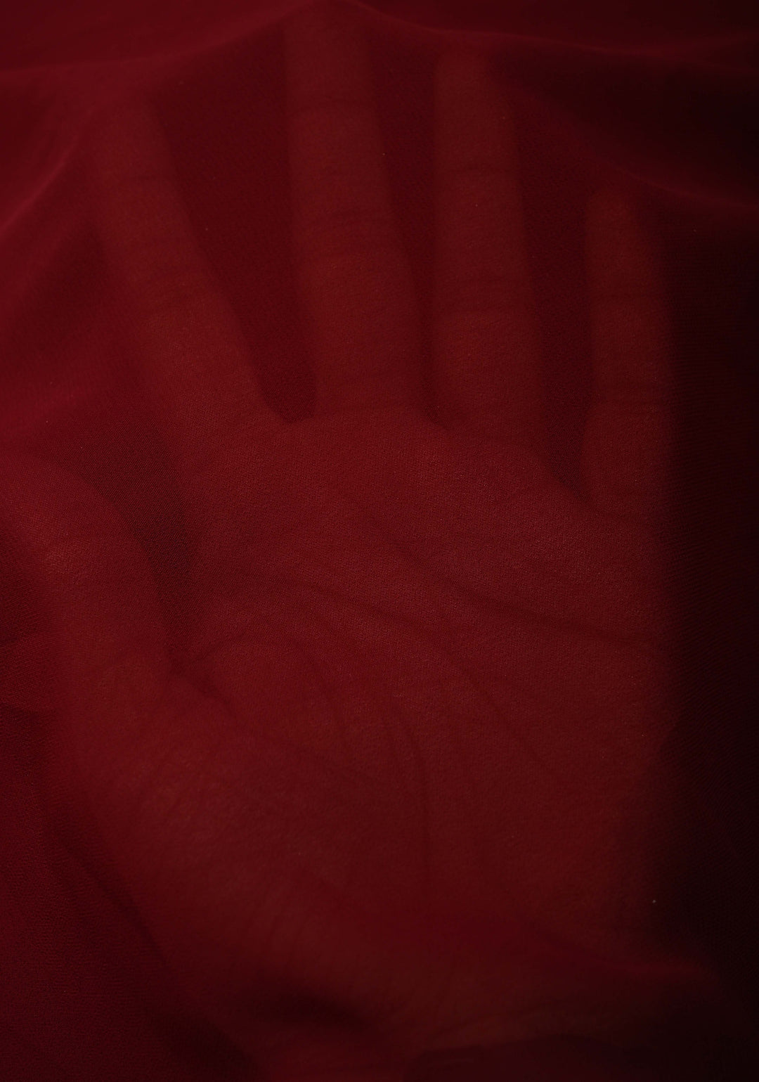 Garnet Georgette Saree with Lotus and Fish Hand Madhubanai Style Handpainting, No Blouse Piece